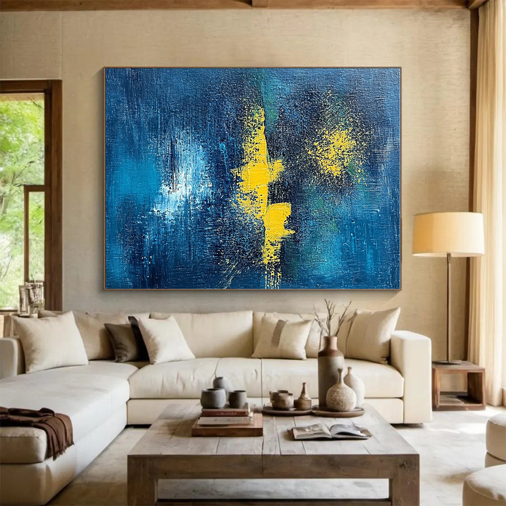 Blue - Yellow Abstract Night Painting with Mysterious Warmth WINK394