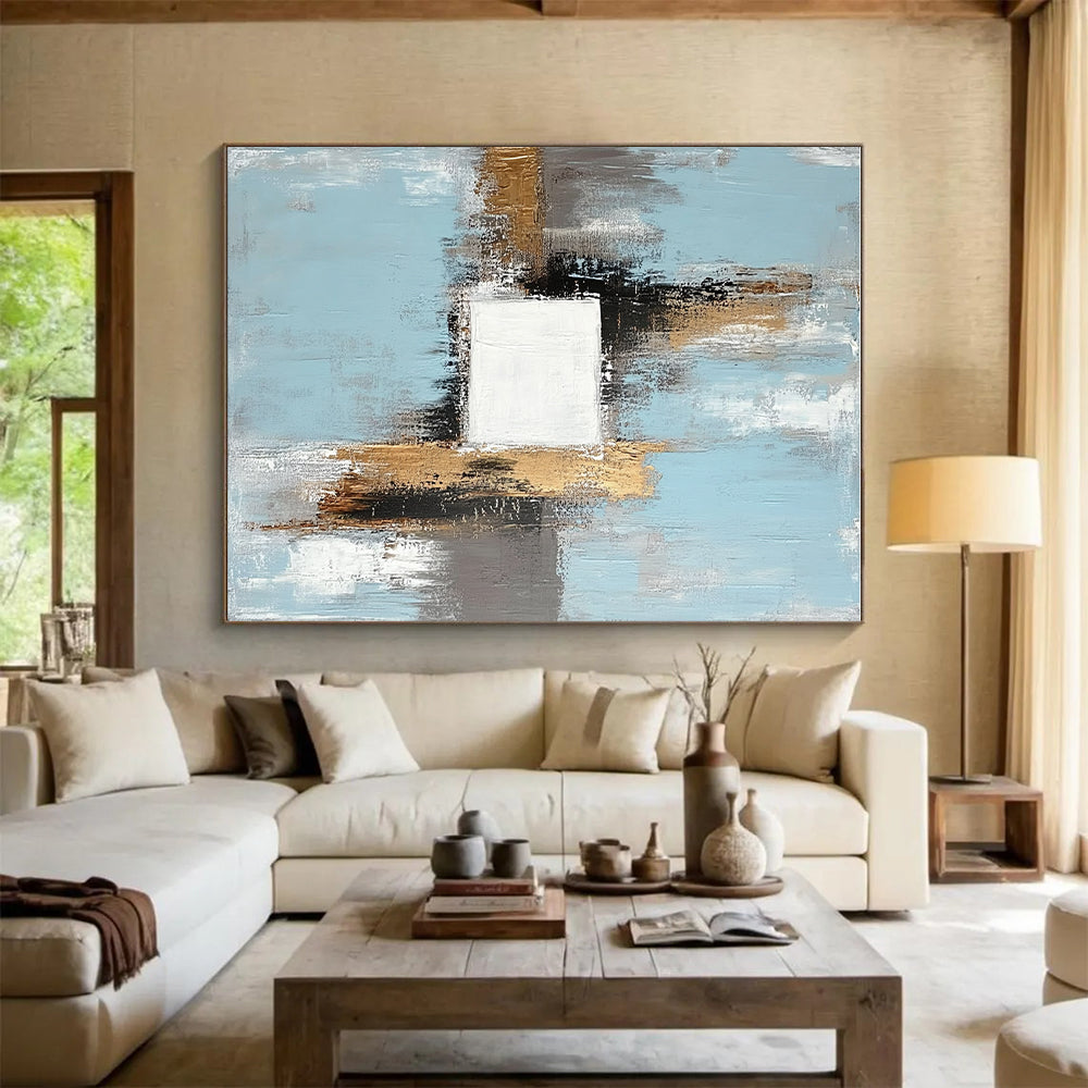 Blue Gold Gray Abstract Painting with Modern Sophistication WINK555