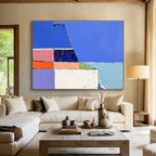 Colorful Coastal Abstract Painting with Geometric Shapes ABS310