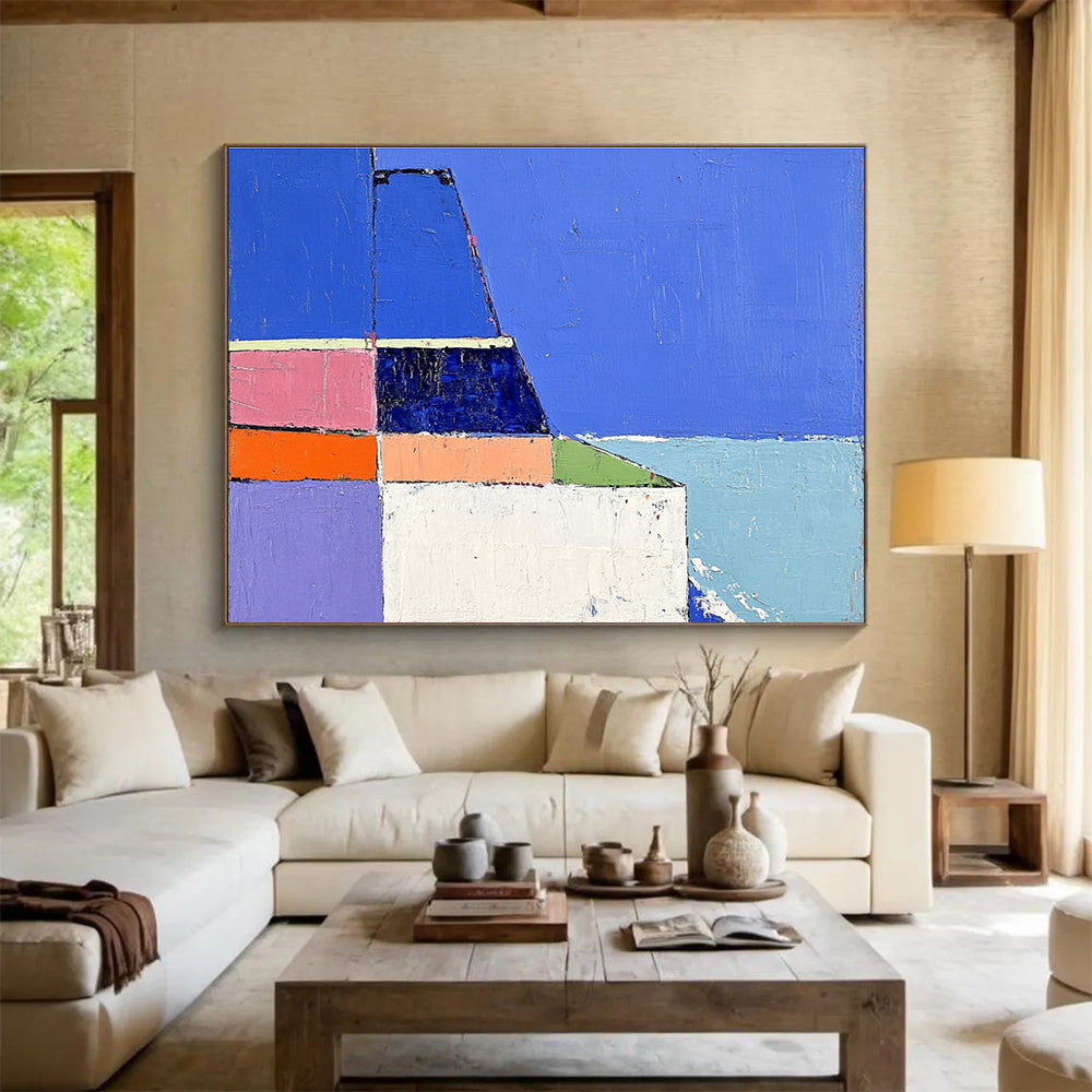 Colorful Coastal Abstract Painting with Geometric Shapes ABS310