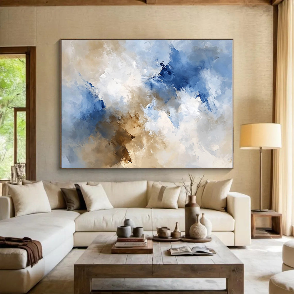 Blue - Beige Abstract Clouds Painting with Serene Harmony WINK370
