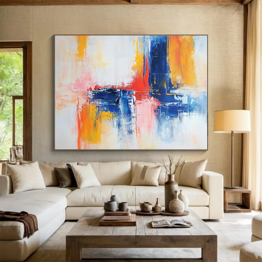Blue and Pink Abstract Painting with Gentle Color Blends ABS422