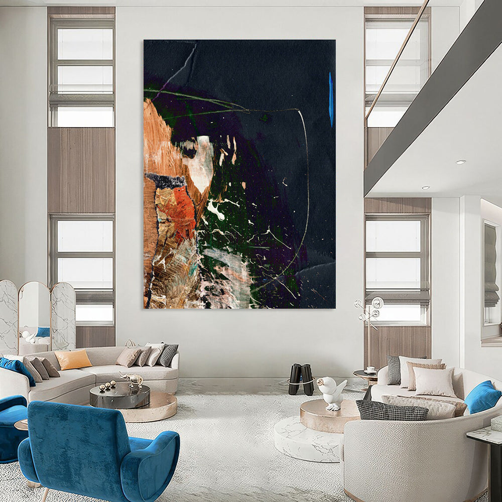 Dark - Hued Collage Abstract Painting for Avant - Garde Art Spaces HENG170