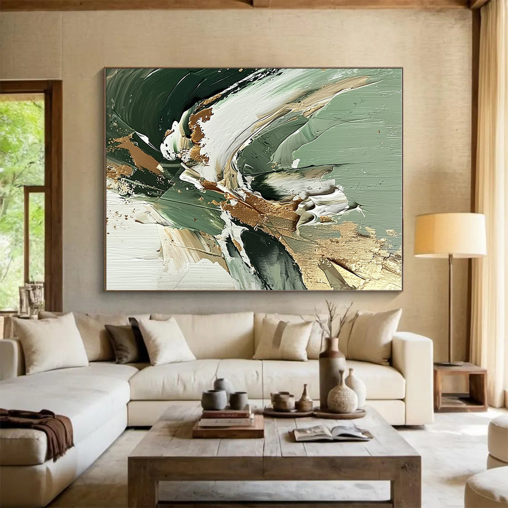 Green - Gold - White Abstract Painting with Natural Luxury WINK536