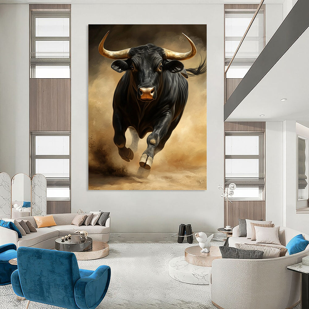Realistic Charging Black Bull Abstract Painting GAB0033