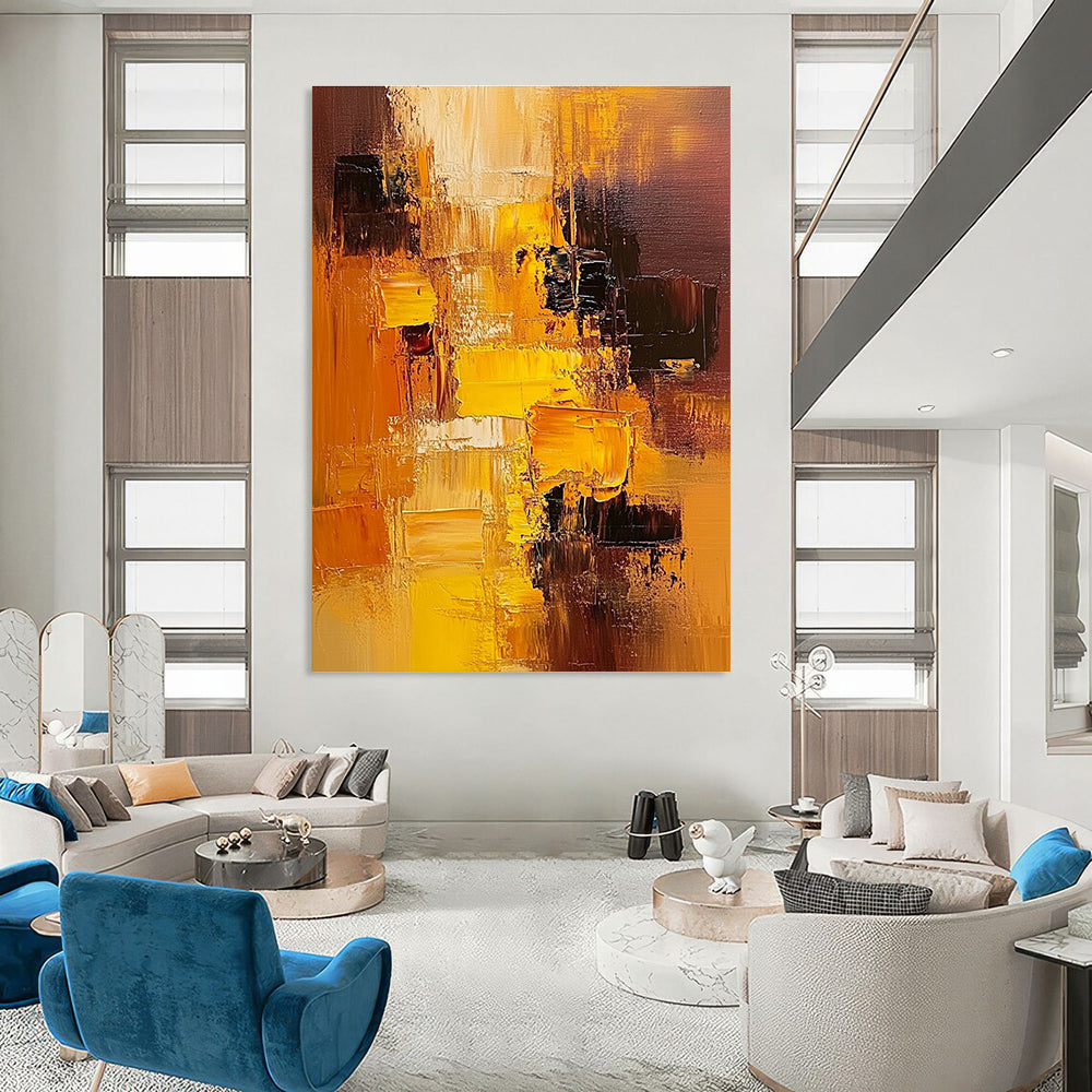 Warm Color Blocks Abstract Painting for Cozy Living Spaces GAB1080
