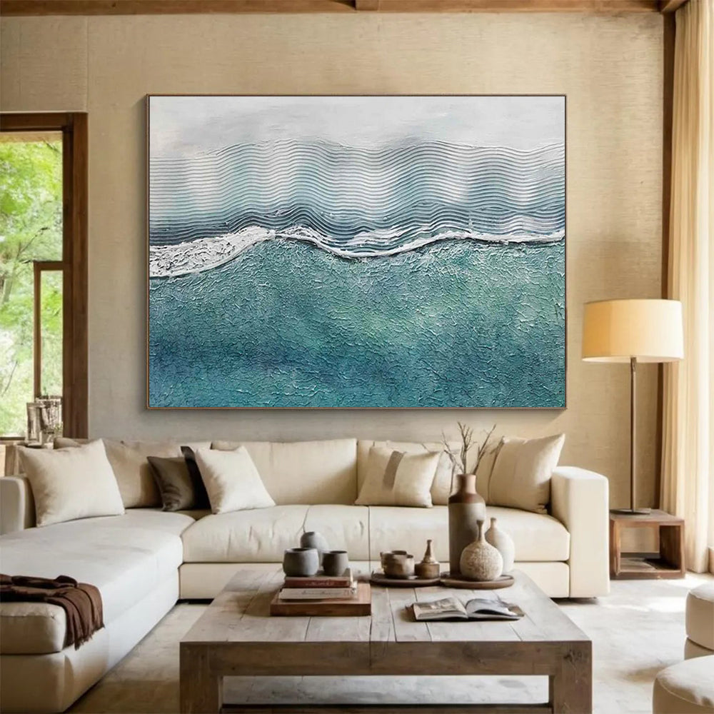 Textured Sea Wave Abstract Painting for Beach House Living Rooms YHT278