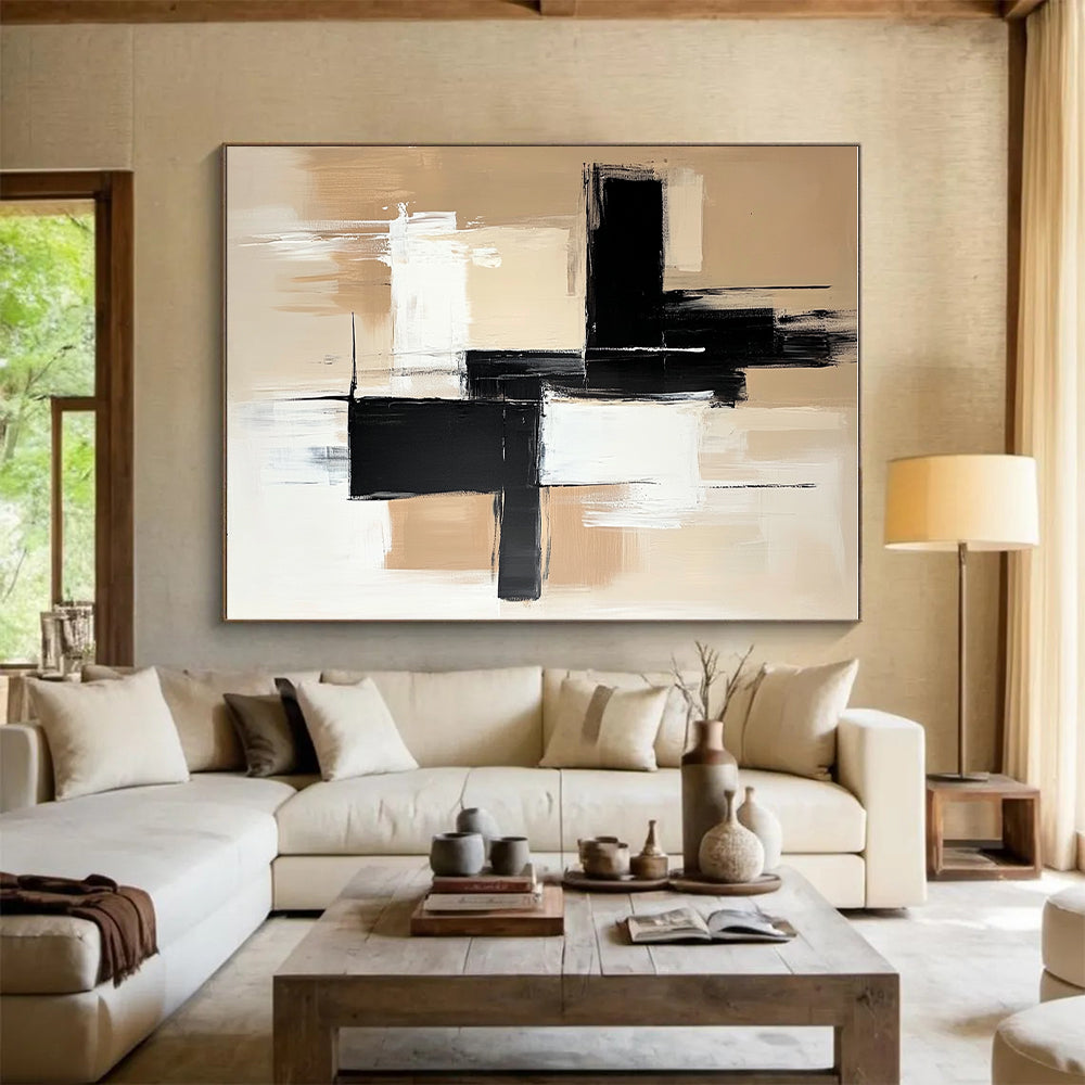 Bold Black and White Abstract Painting with Strong Geometry WINK803