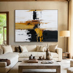 Black White Gold Abstract Painting with Modern Drama WINK483
