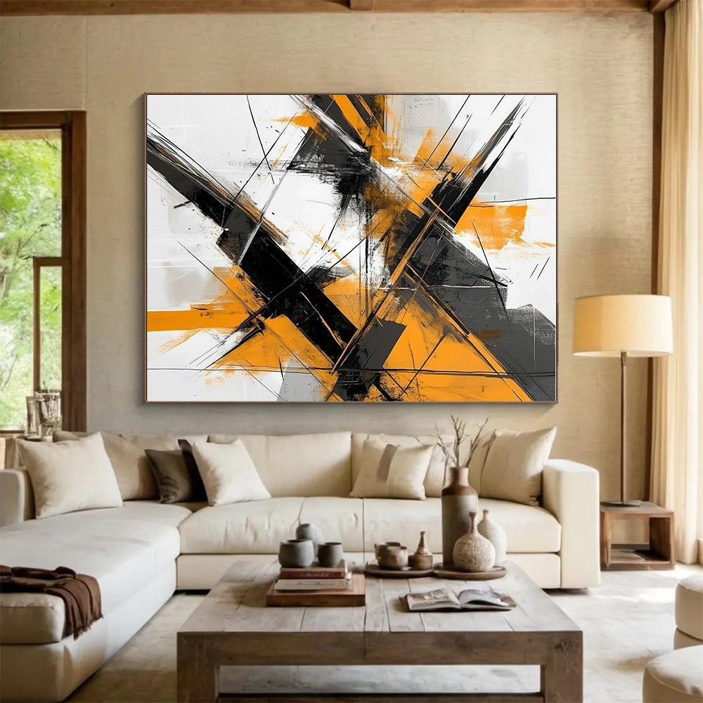 Orange - and - Black Dynamic Abstract Painting with Energetic Edge WINK324