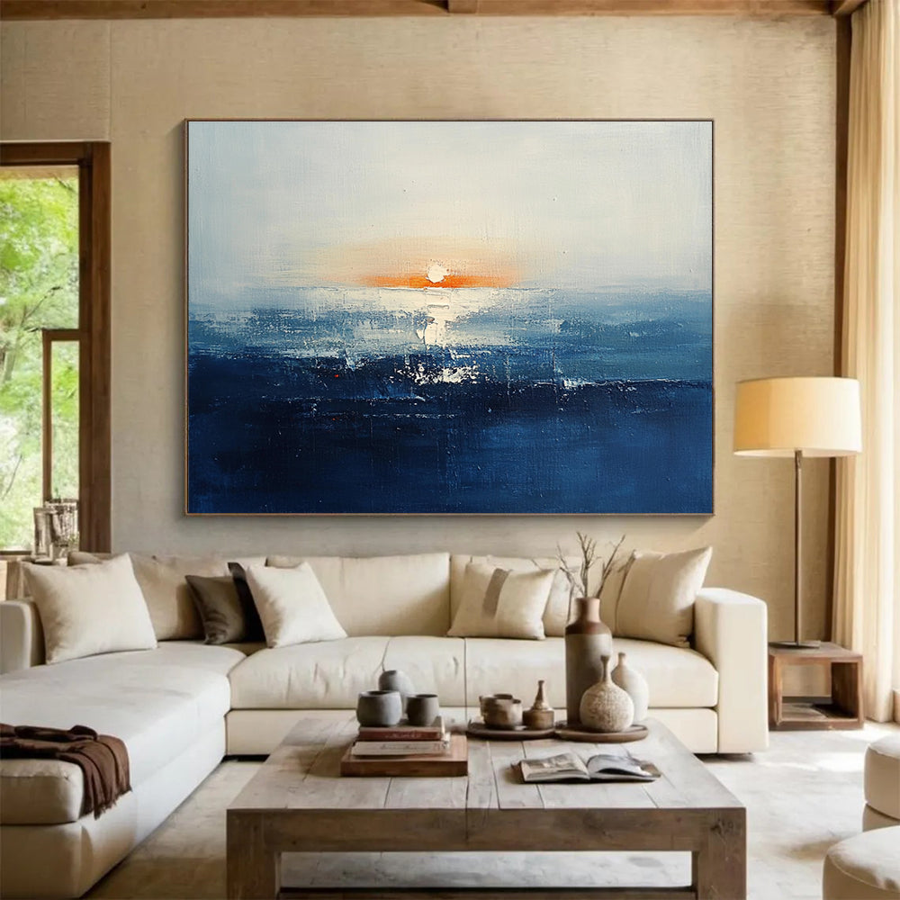 Sunset Sea Abstract Painting with Soft Color Blends ABS277