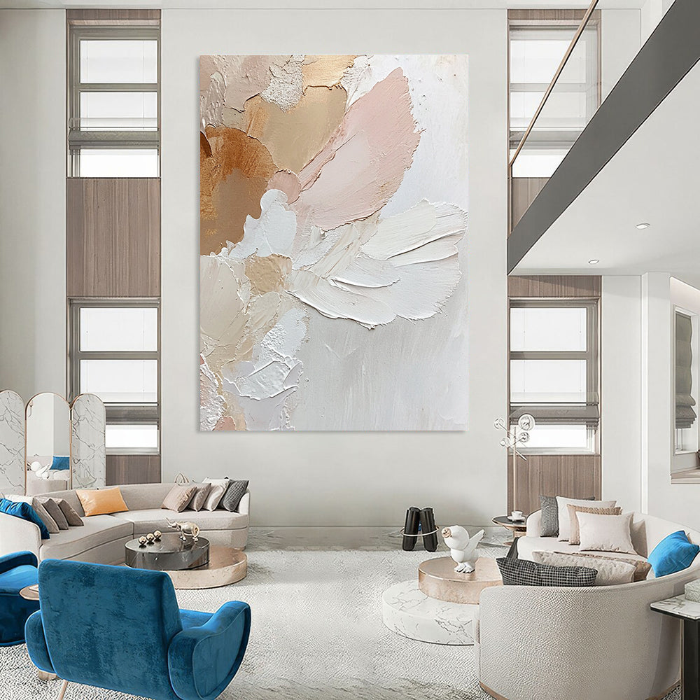 Textured Pink and Beige Flowers - Soft Botanical Abstract Painting GAB0478