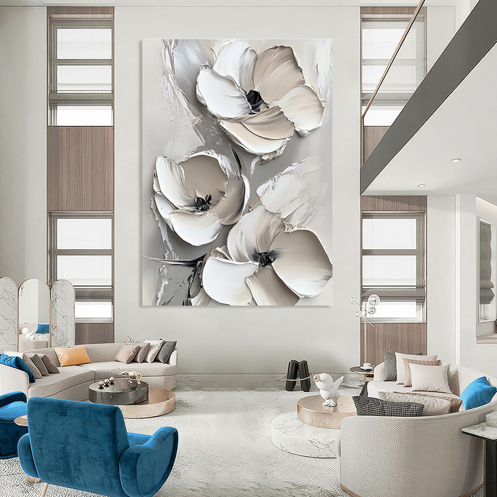 Subtle Floral Relief Abstract Painting for Neutral - Toned Offices GAB1005