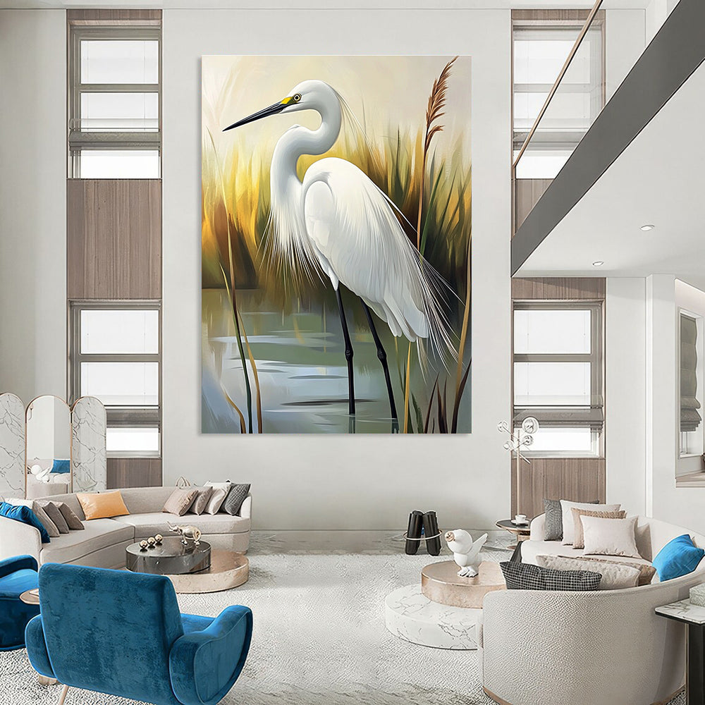 White Egret Realistic - Abstract Painting for Nature - Themed Home Offices GAB1331