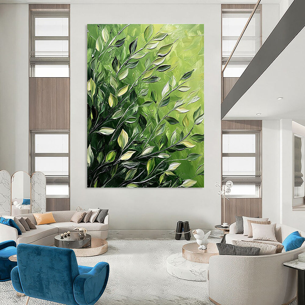 Green Leaves Abstract Painting for Eco - Friendly Office Break Rooms GAB1349