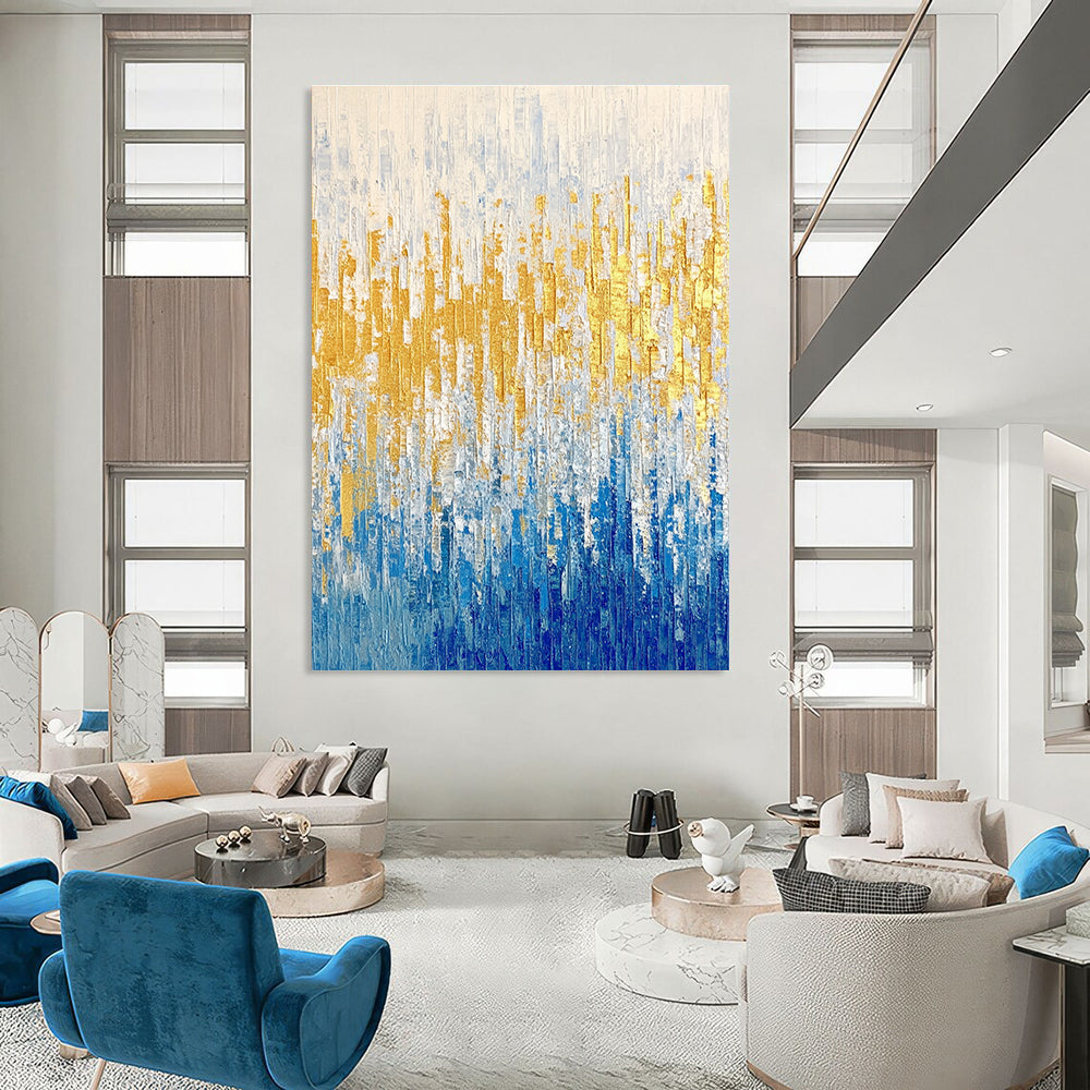 Blue and Gold Strokes - Elegant Abstract Painting GAB0577