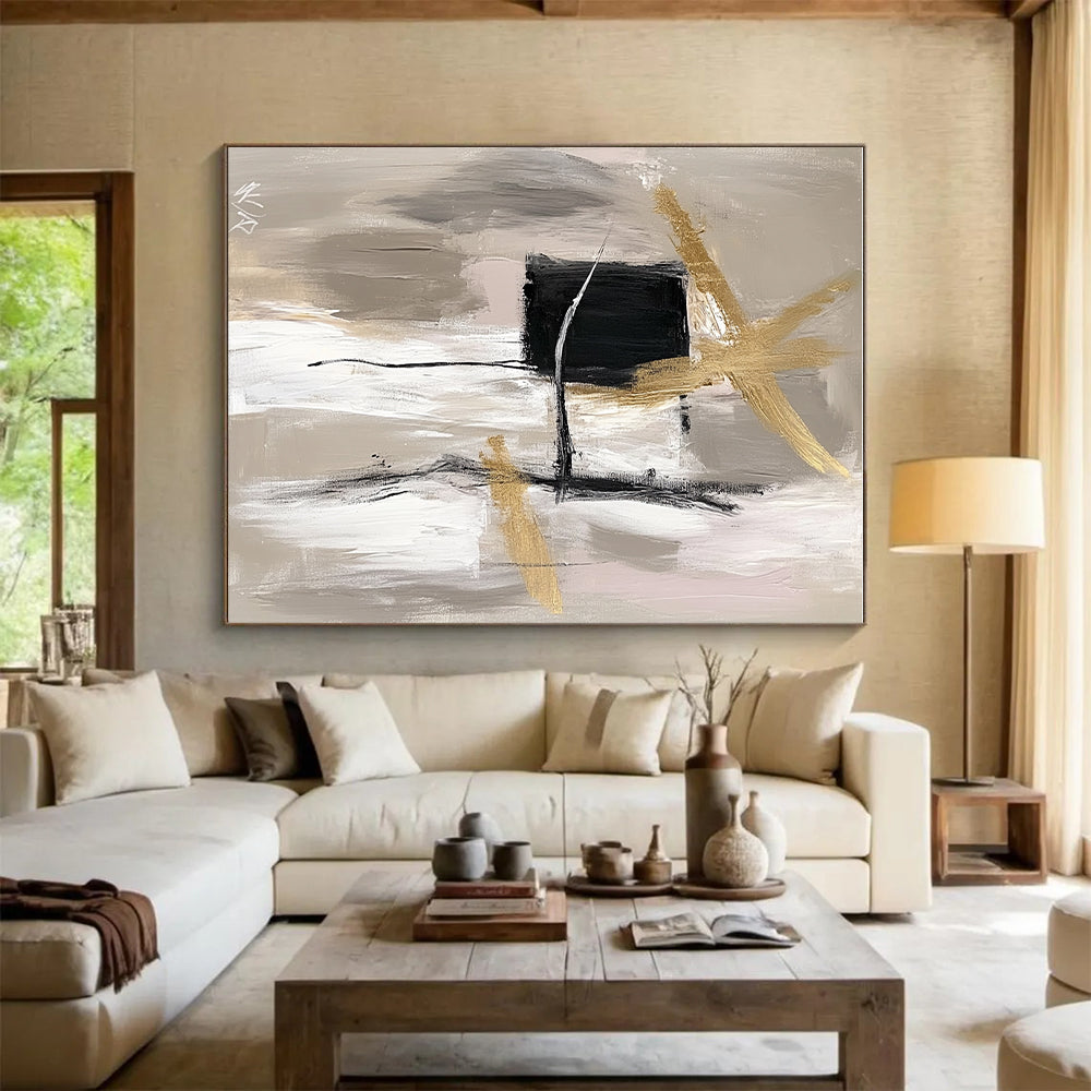 Gold Black Abstract Painting with Subtle Sophistication WINK690