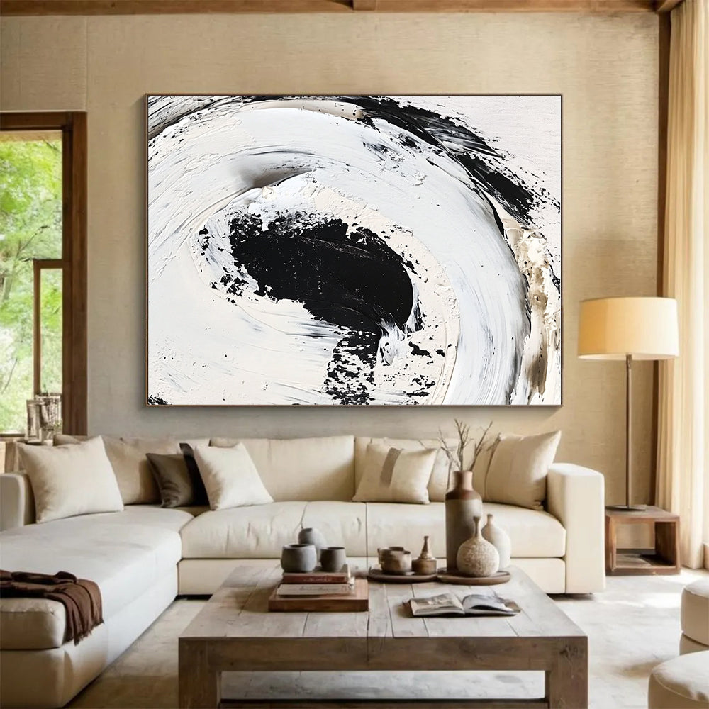 Black White Textured Abstract Painting with Minimalist Depth WINK507