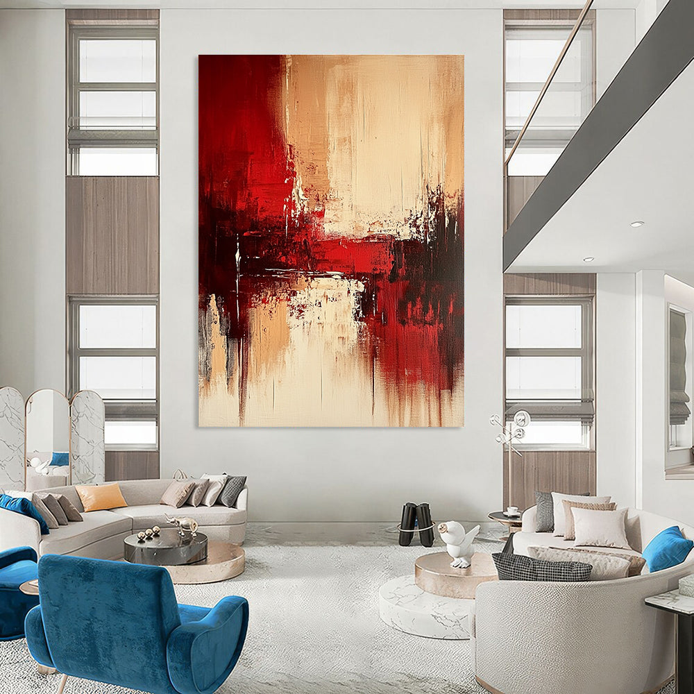 Red - Beige Balance Abstract Painting: Sophisticated Harmony for Interiors GAB0953