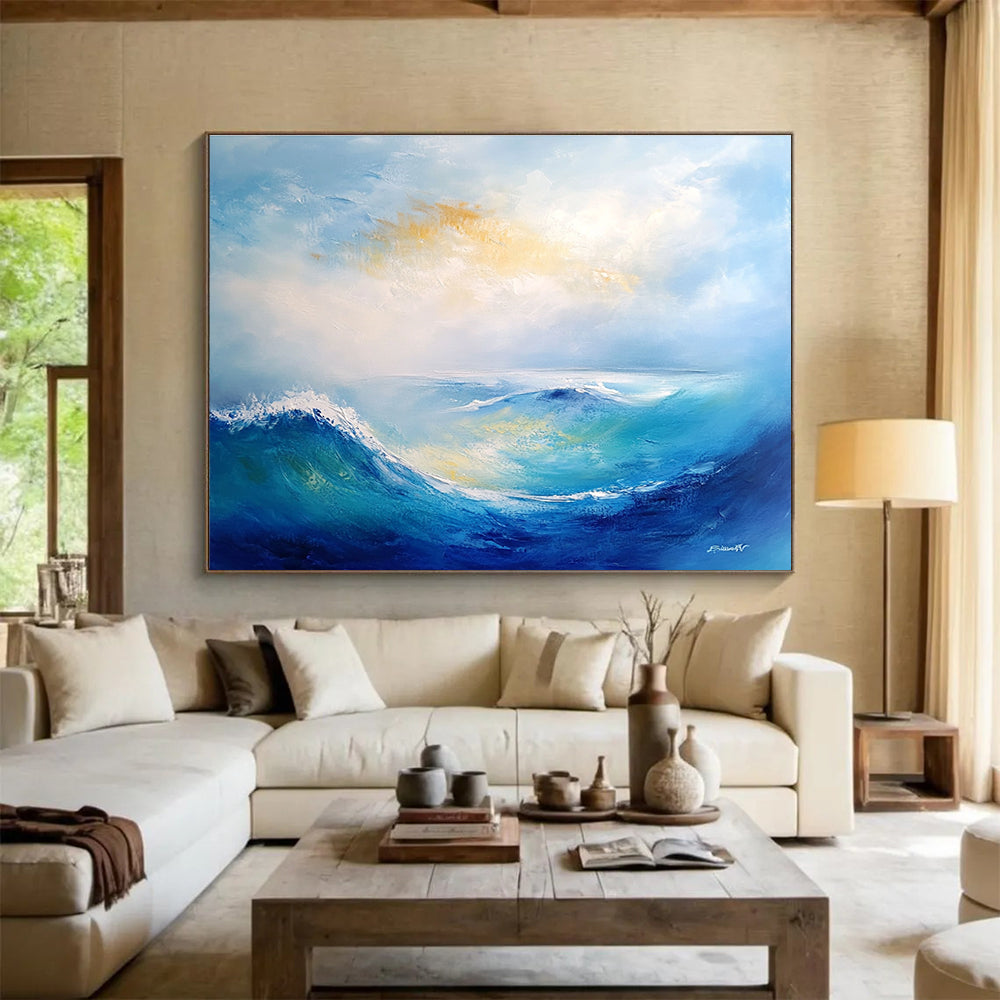 Blue Wave Abstract Painting with Expressive Brushstrokes ABS279