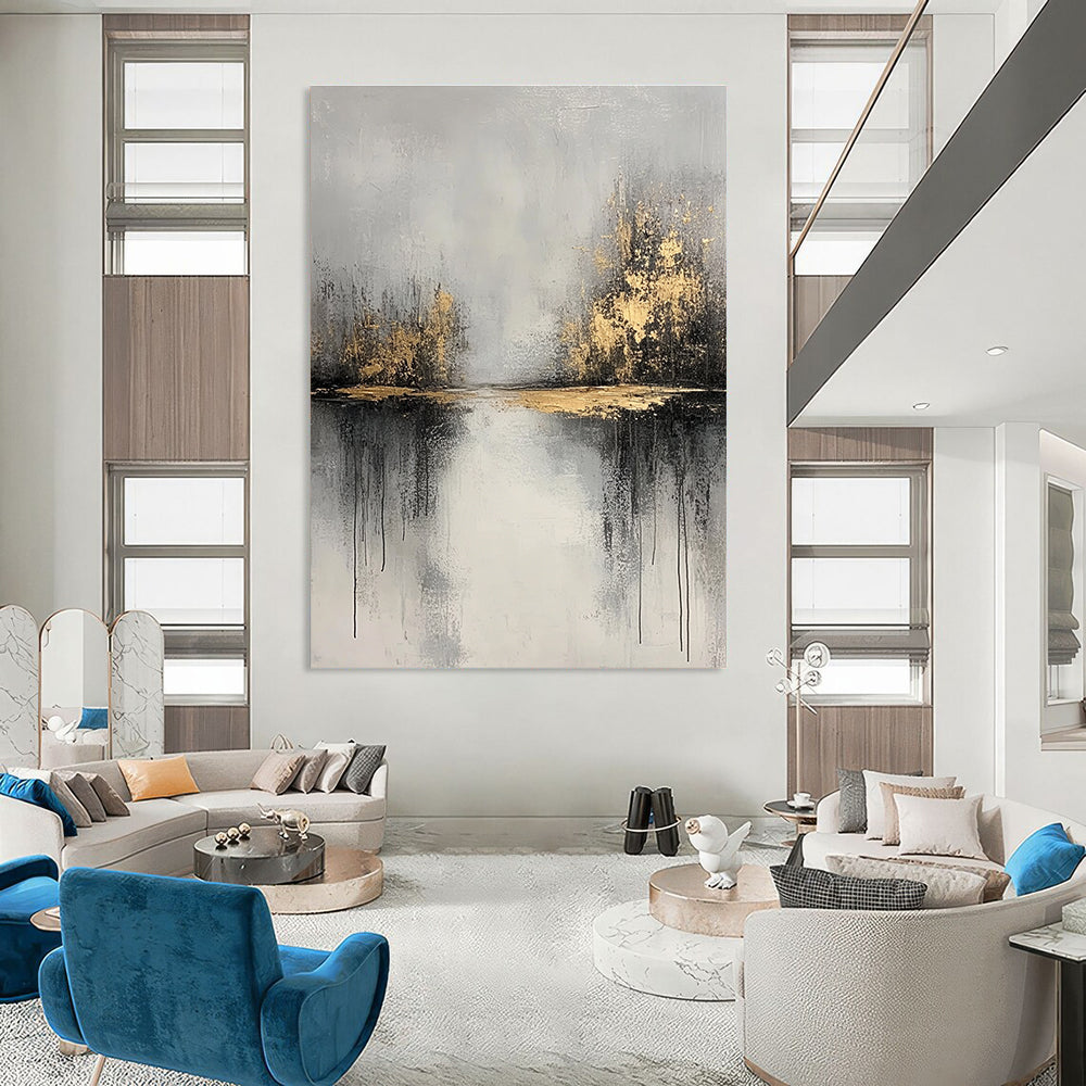 Gold - Lake Abstract Painting for Rustic - Chic Restaurants GAB0862