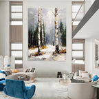 Winter Birch Forest Serene Abstract Painting for Calm Interiors GAB1423