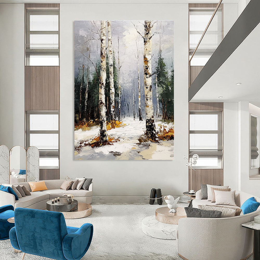 Winter Birch Forest Serene Abstract Painting for Calm Interiors GAB1423