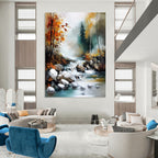 River in Autumn Forest Serene Landscape Abstract Painting GAB0326