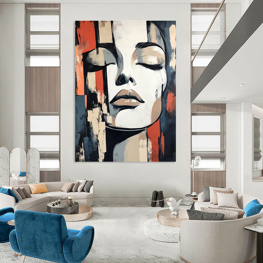 Abstract Face with Closed Eyes Painting of Serene Contemplation GAB0125
