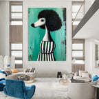 Poodle in Striped Dress Abstract Painting of Quirky Fashion GAB0133
