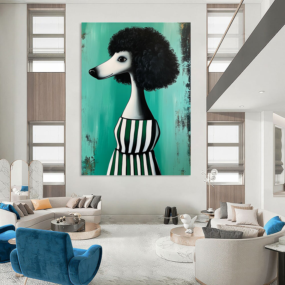 Poodle in Striped Dress Abstract Painting of Quirky Fashion GAB0133