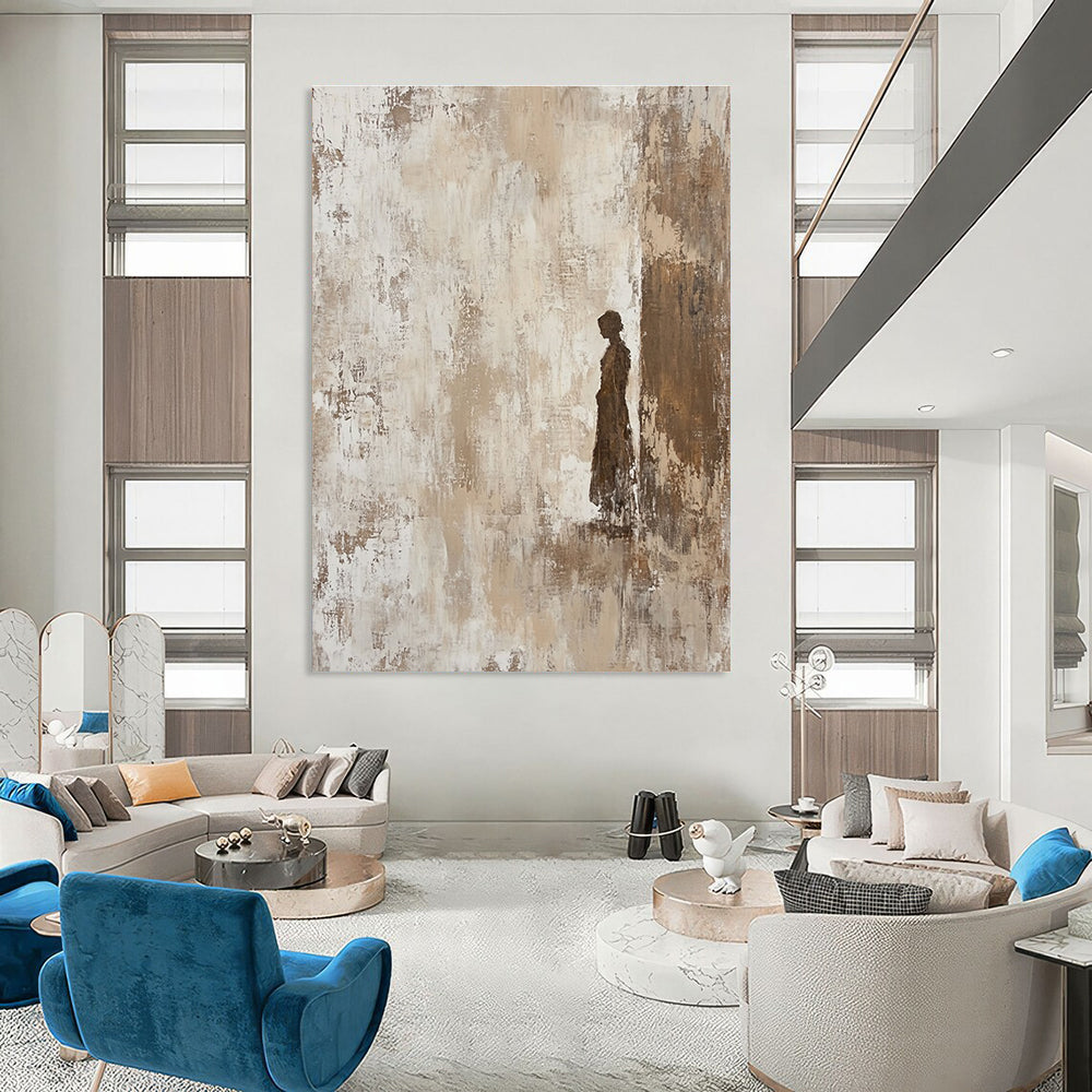Solitary Figure Silhouette Abstract Painting in Neutral Tones GAB0022