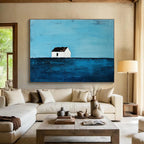 Serene Solitary House Art Capturing Peace and Contemplation in Minimalist Style Abstract Painting ABS144