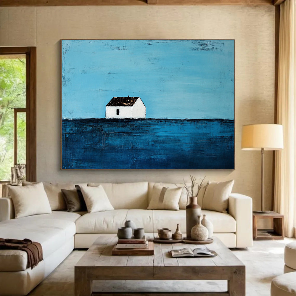 Serene Solitary House Art Capturing Peace and Contemplation in Minimalist Style Abstract Painting ABS144