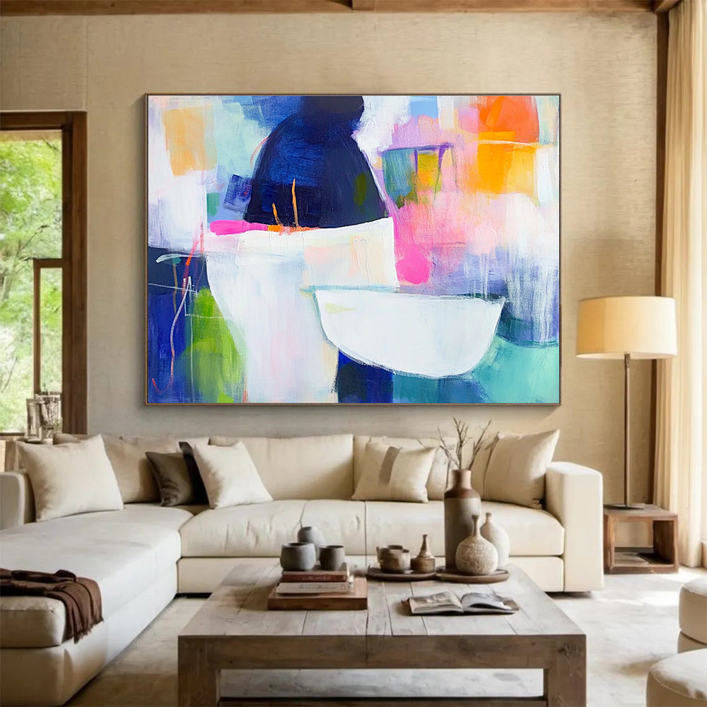 Color Blocked Vessel Abstract Painting with Playful, Minimalist Forms ABS464