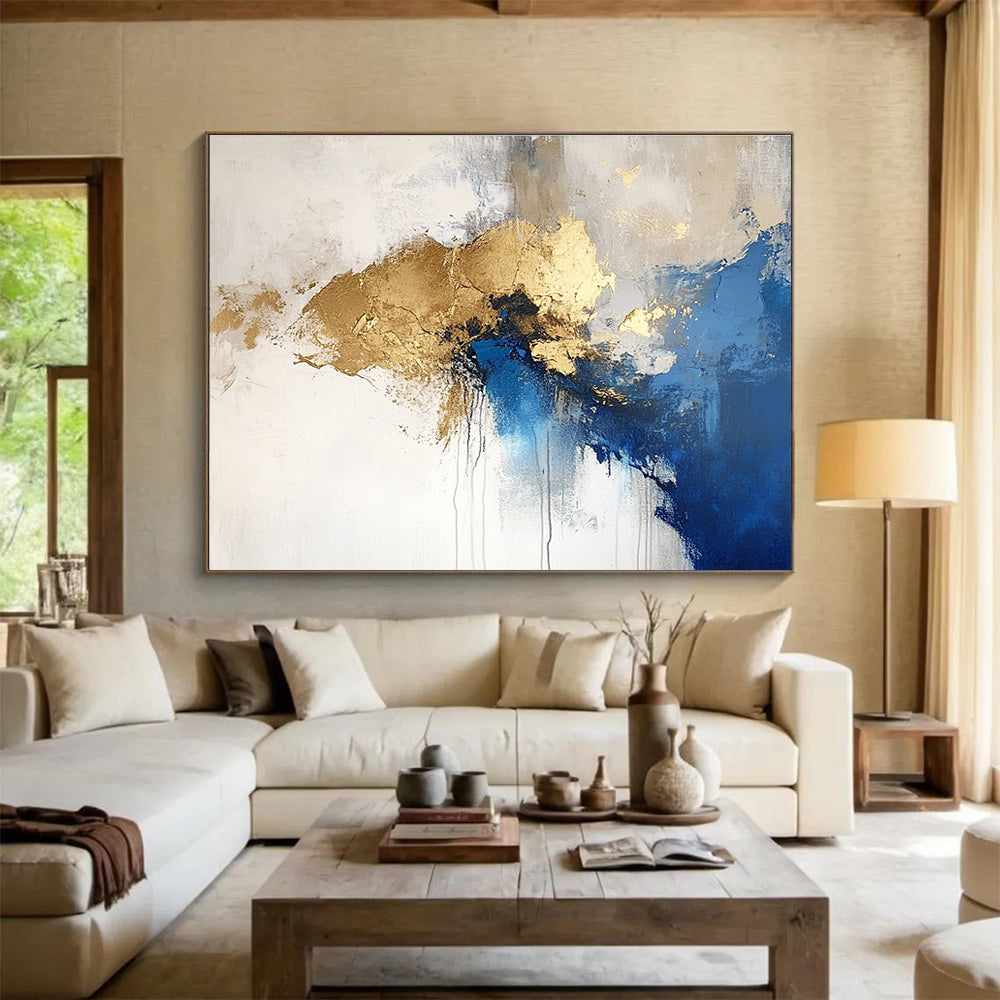 Blue - Gold Splash Abstract Artwork ABS183