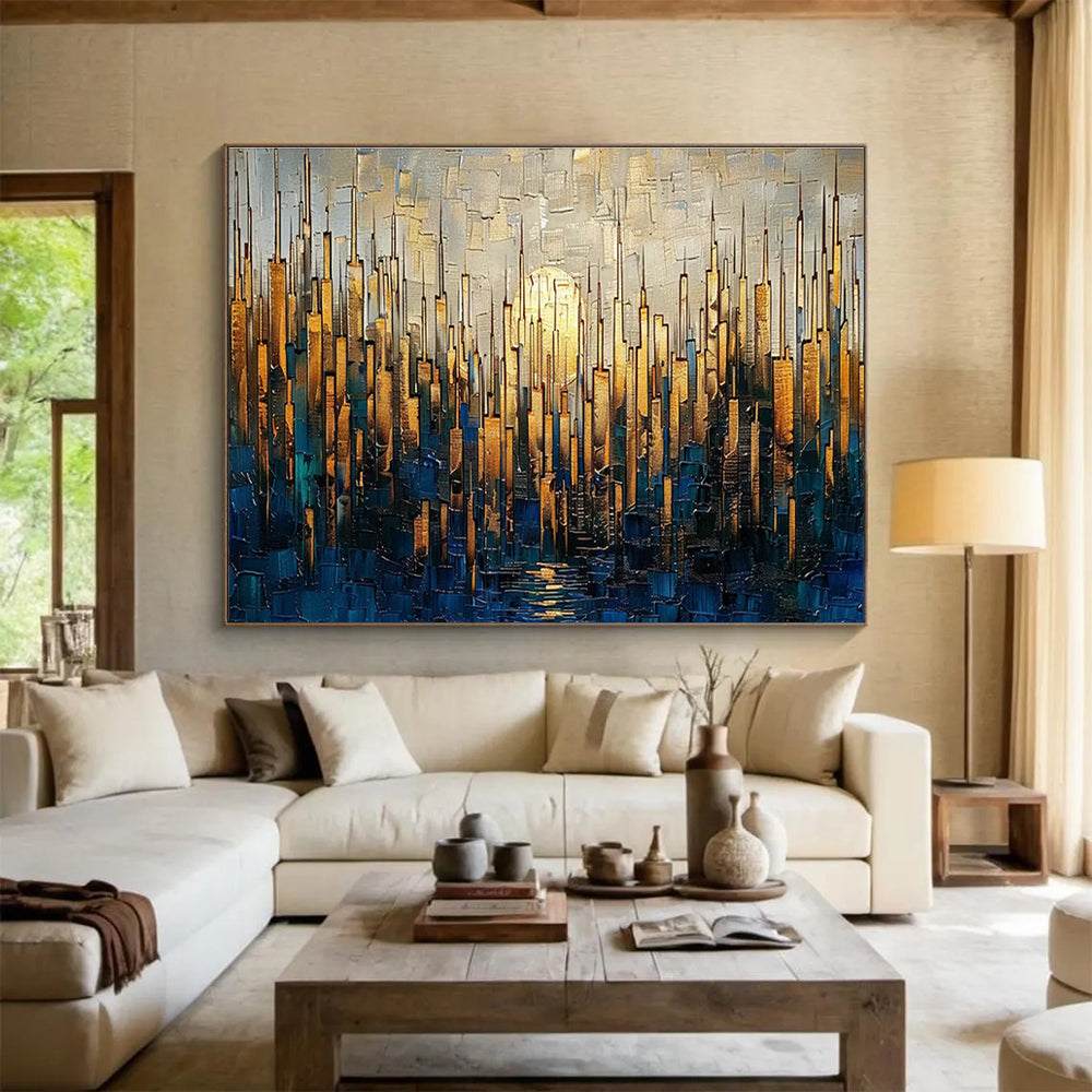 Golden Cityscape Abstract Painting for Luxury Residences YHT172