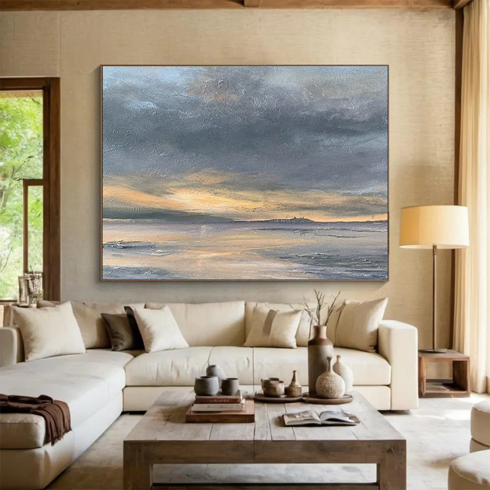 Sunset Over Coastal Horizon Landscape Abstract Painting for Art - Lovers’ Homes YHT022