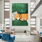 Sleeping Dog on Green Cozy Pet - Inspired Abstract Painting GAB0345