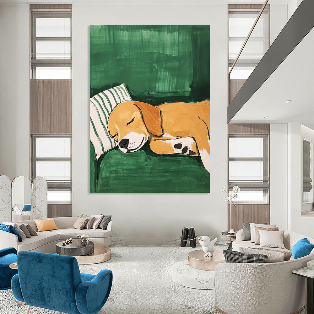 Sleeping Dog on Green Cozy Pet - Inspired Abstract Painting GAB0345