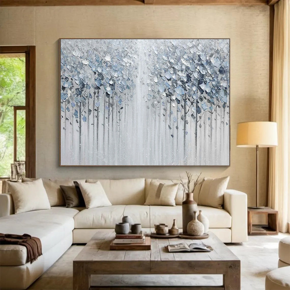 Silver Forest Abstract Painting for Serene Bedroom Retreats YHT274