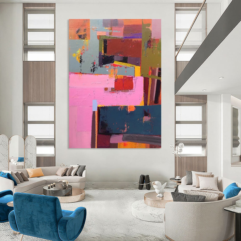 Colorful Patchwork Abstract Painting for Creative Coworking Spaces HENG032