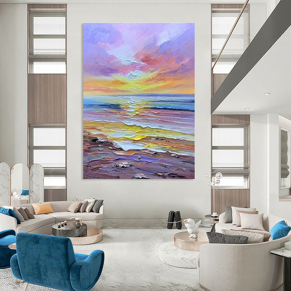 Dreamy Colorful Seaside Sunset Abstract Painting for Relaxing Spaces HENG261