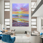 Dreamy Colorful Seaside Sunset Abstract Painting for Relaxing Spaces HENG261