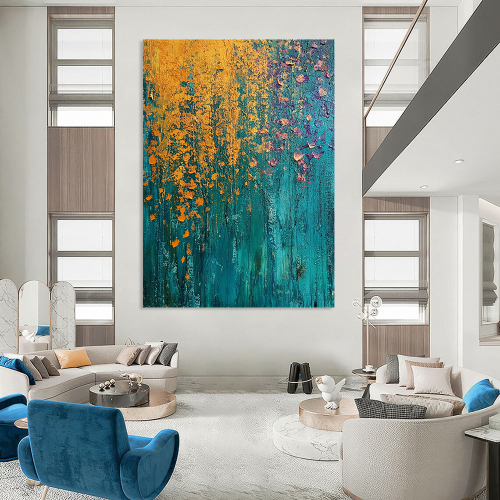 Blue and Orange Impasto Expressive Abstract Painting GAB0373