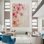 Pink Roses on Textured Wall Abstract Painting with 3D Effect GAB0051