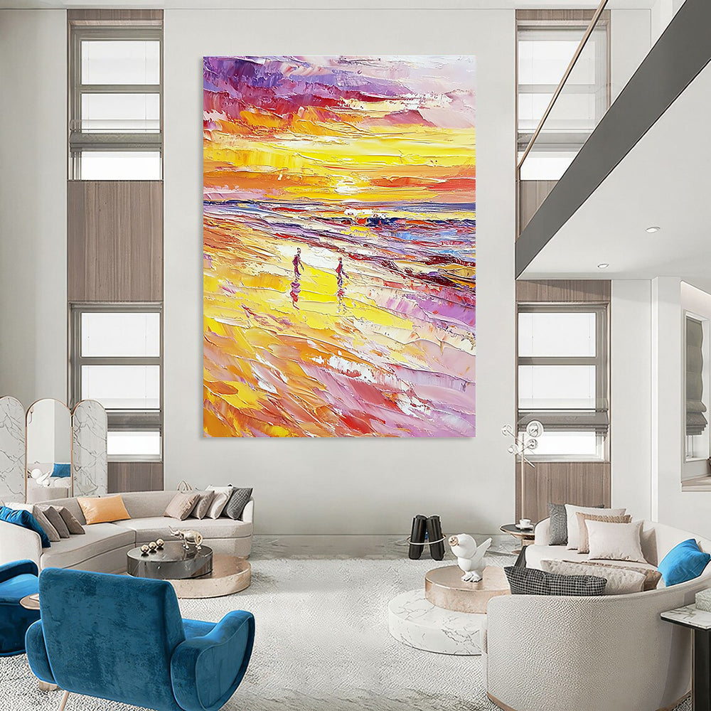 Beach Sunset Walk - Romantic Seascape Abstract Painting GAB0570