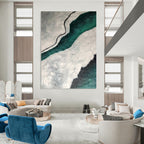 Gray - Green Textured River Abstract Painting for Nature - Inspired Studies HENG403
