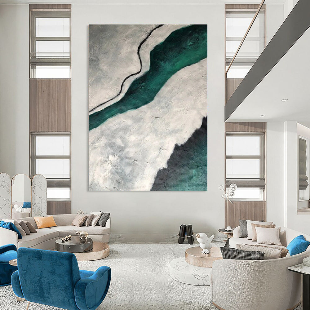 Gray - Green Textured River Abstract Painting for Nature - Inspired Studies HENG403