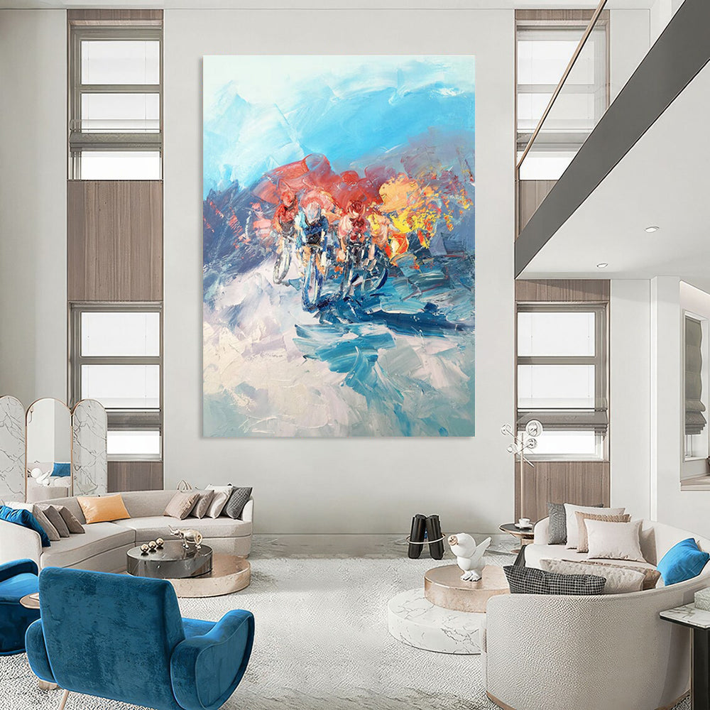 Cyclists in Motion Abstract Painting for Sports - Lover's Man Caves HENG532